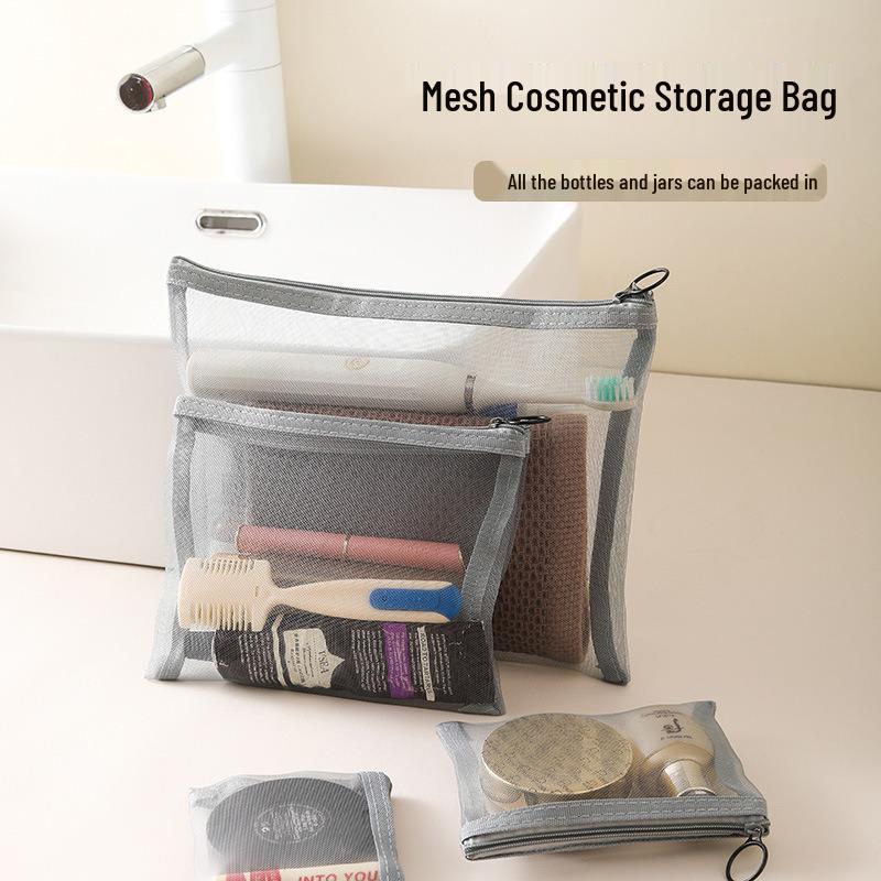 Large Clear Mesh Cosmetic Organizer Bag - Portable & Spacious Toiletries Storage