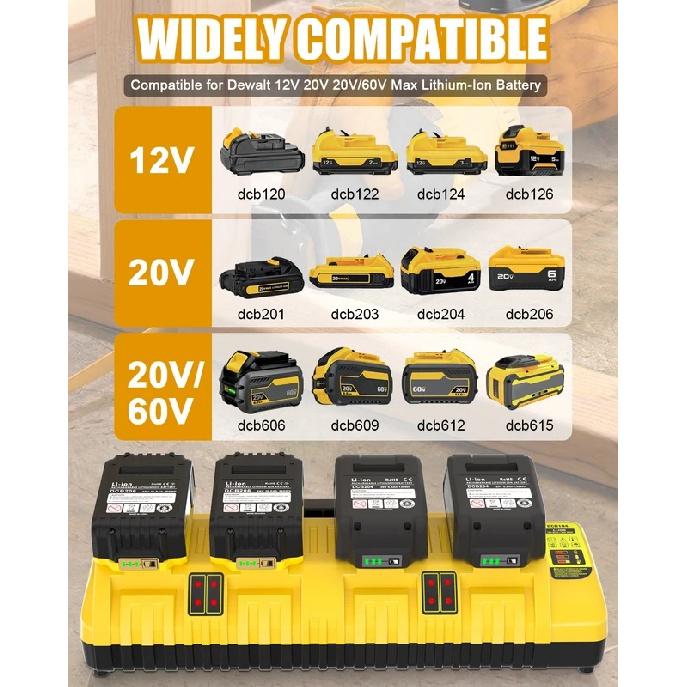 KUNLUN DCB104 Replacement for Dewalt Battery Charger Station,4 Port Fast Rapid Charging Station For All Dewalt 12V 20V Battery