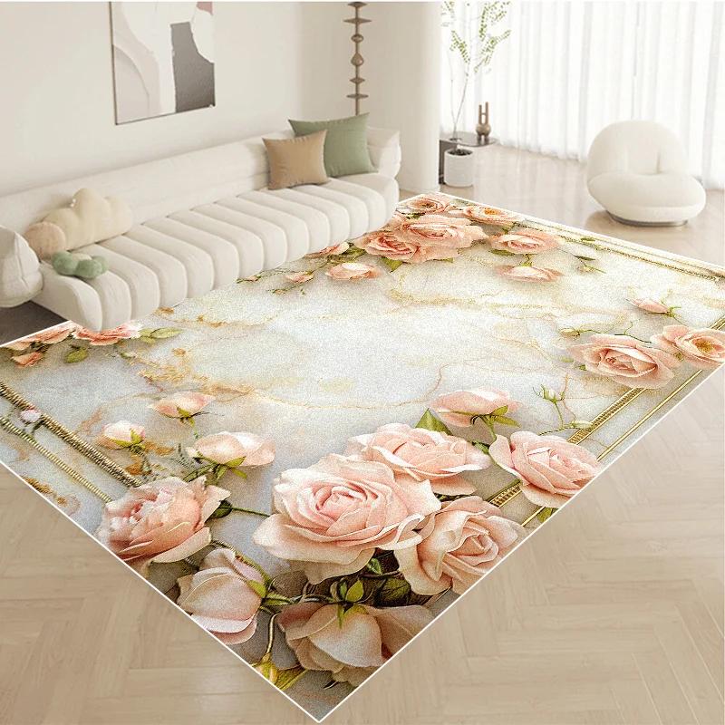 Nordic Luxury Pink Carpet Living Room Large Size Pastoral Flower Home Bedroom Rugs Washable Lounge Rug Hotel Lobby Floor Mats