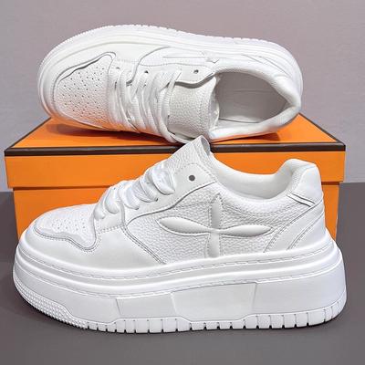 Autumn Leather White Platform Sneakers Women Shoes Thick Sole Women Casual Shoes Lace Up Women's Height-increasing Shoes Ladies