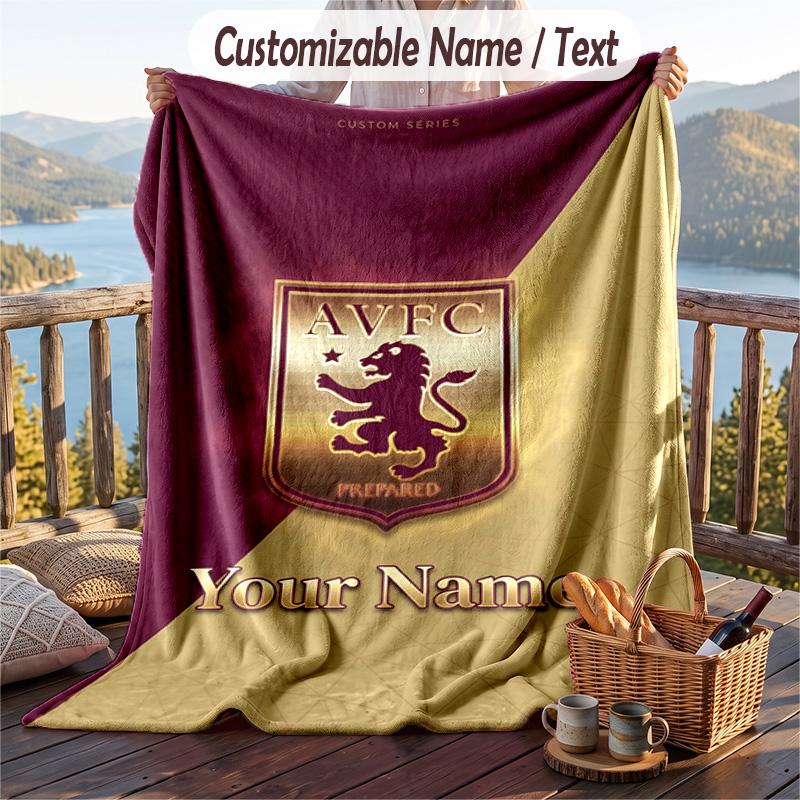 Flaneldecke Aston Villa Aufdruck Benutzerdefinierter Name Text Weiche Decke für Sofa Bett