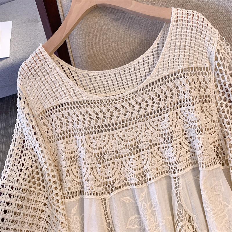DIMANAF 2025 Summer Women Long Knitted Dress Sleeve Basic Fashion Lace Dresses Loose Dress