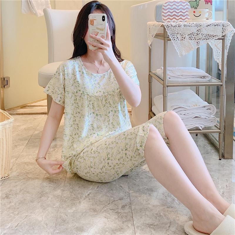 New cotton and silk pajamas women's summer thin two-piece set short-sleeved rayon cotton silk cute loose large size loungewear