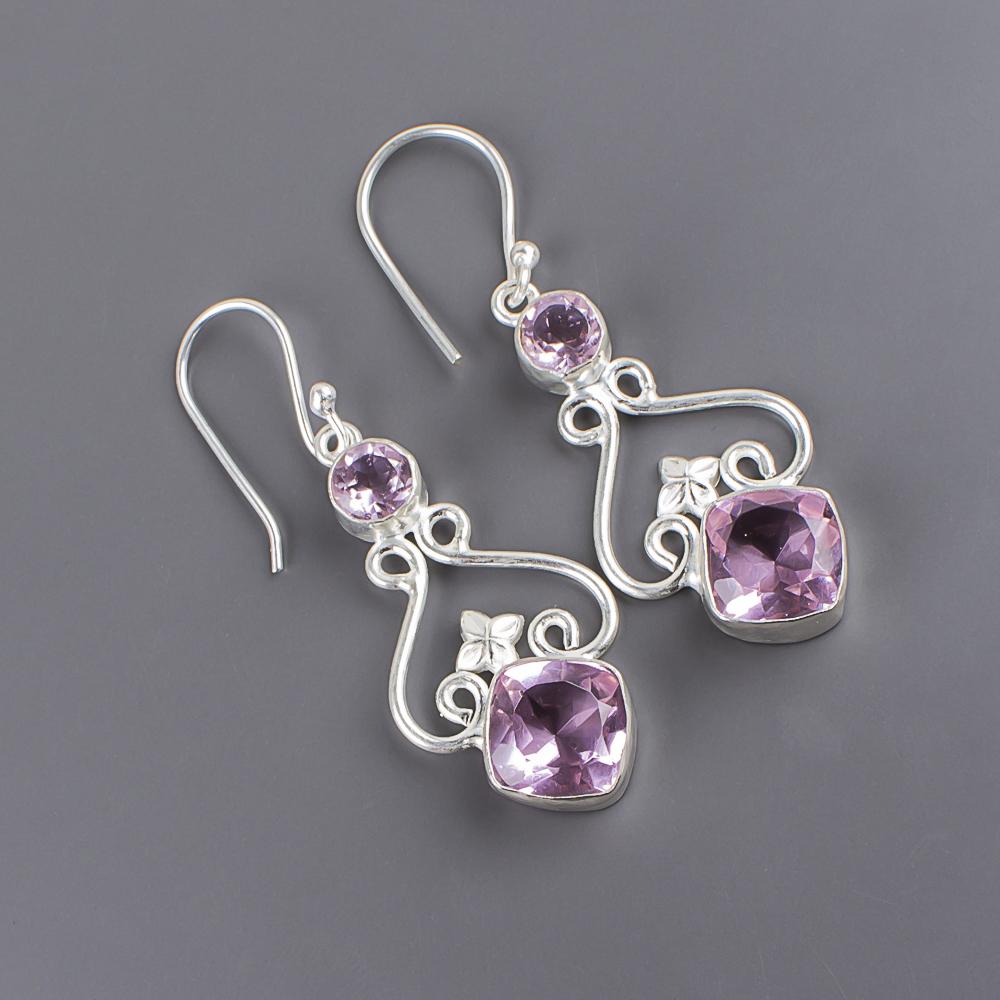 Morganite Gemstone Silver Earrings 1.60", 925 Sterling Silver Customize Dangle Jewelry For Women EE-18-11