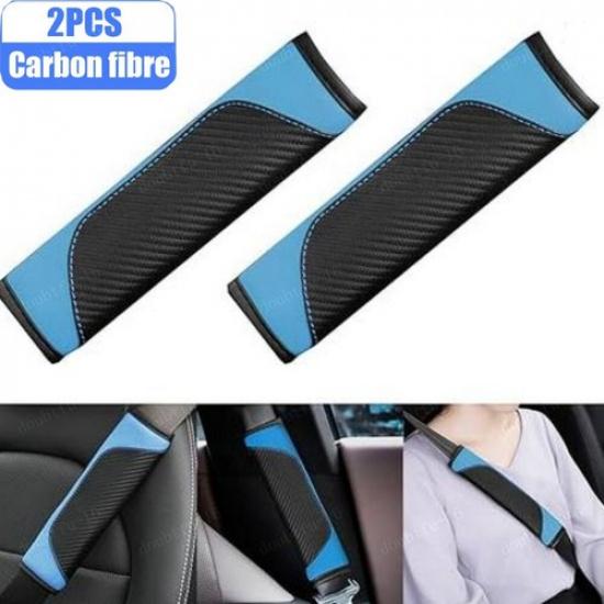 2pcs Carbon Fiber Leather Car Seat Belt Cover Strap Pad Shoulder Comfort Cushion
