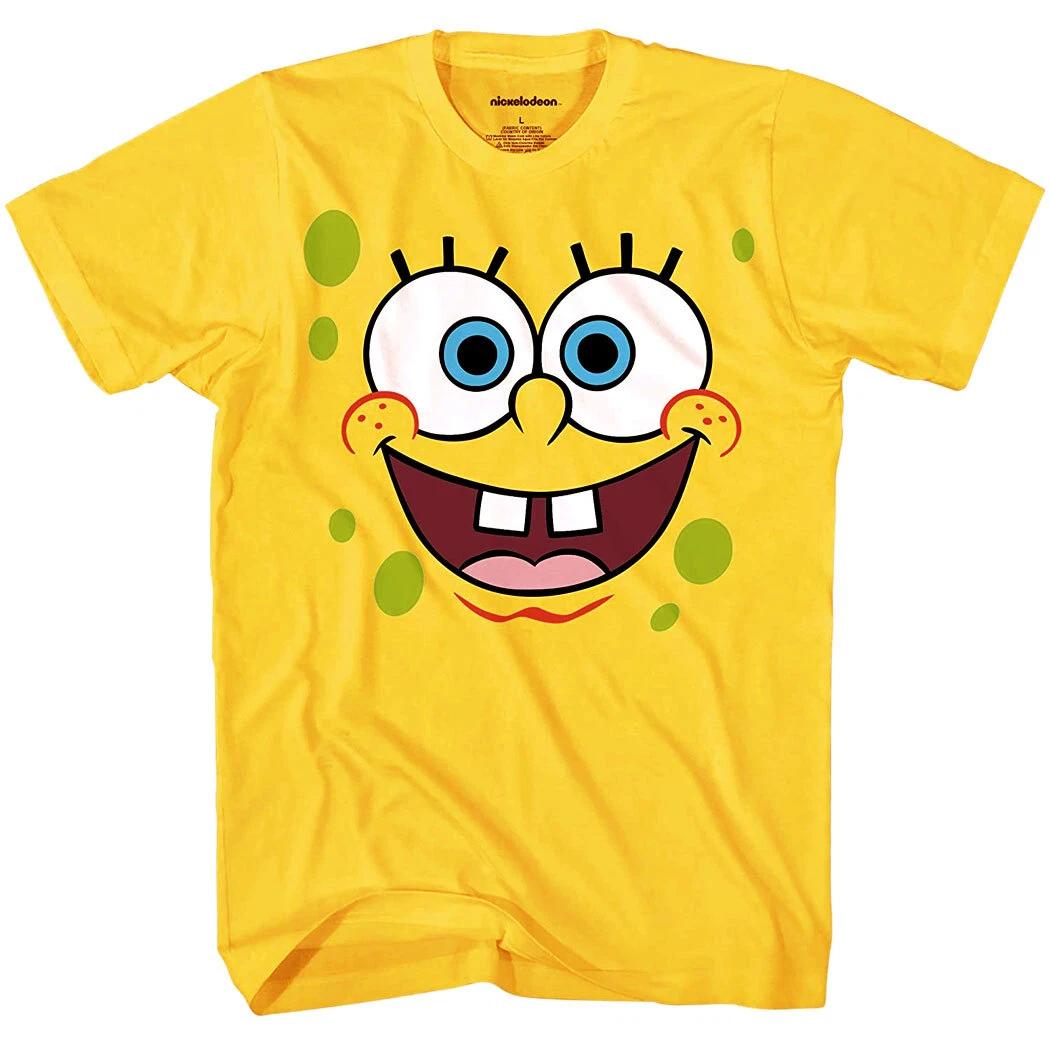 Official SpongeBob Squarepants Face Adult 100% Cotton T-shirt Mens Tees Top L