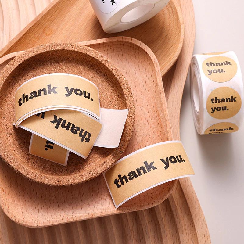 A Roll Thank You Stickers Kraft Paper Adhesive Labels Gift Wrapping Sealing Stickers DIY Craft Decorative Tags Home Holiday Gift
