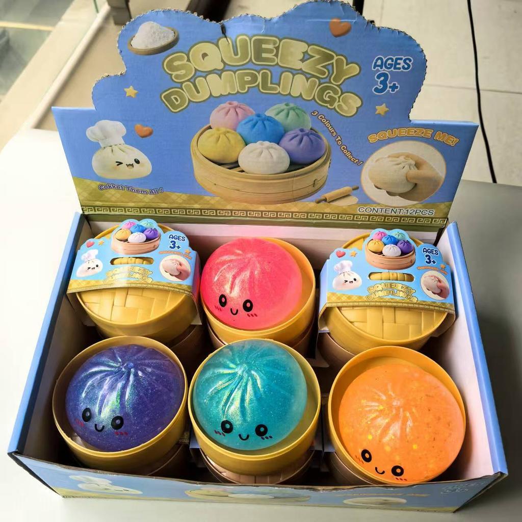 Glitter Dumpling Squishy With Box Dumplings Sensory Squeeze Toy For Stress Relief Random Color