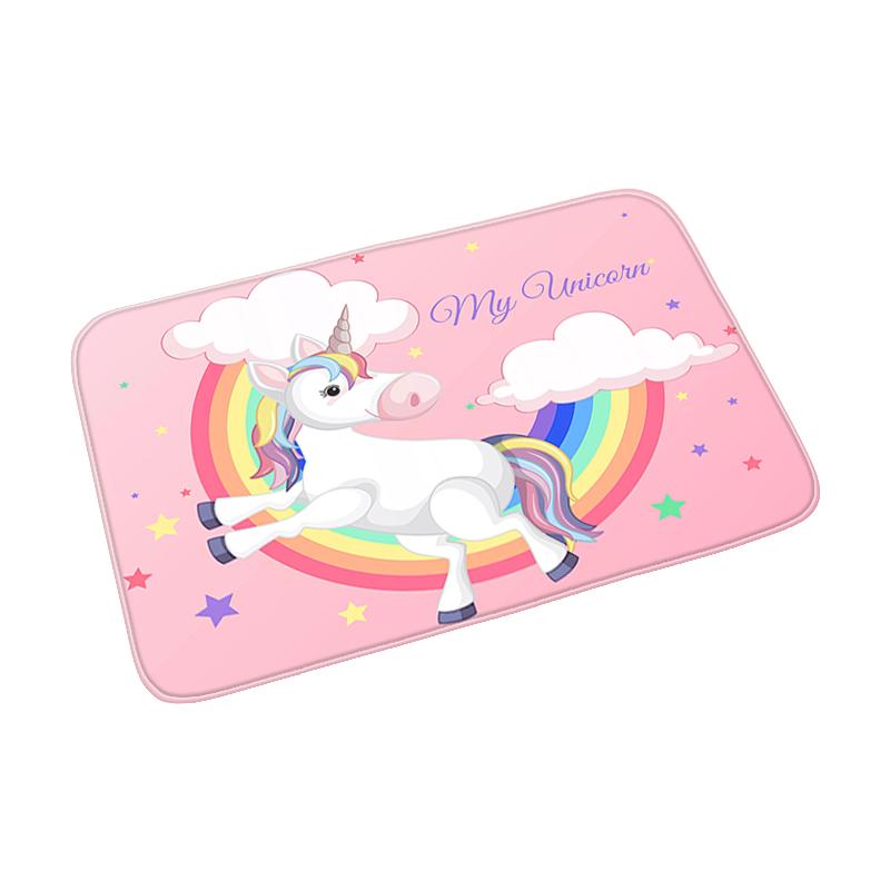 Pink Cute Cartoon Unicorn Pattern Doormat Bedroom Living Room Hallway Floor Rug Decor Balcony Anti-Slip Home Carpet Furry Mat