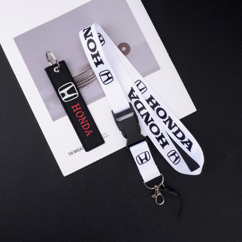 Car Emblem Lanyard Nylon Neck Halter Work Card Hanging Rope Keychain For Honda CRV Civic Accord Odyssey HRV Stepwgn Insight City RG0
