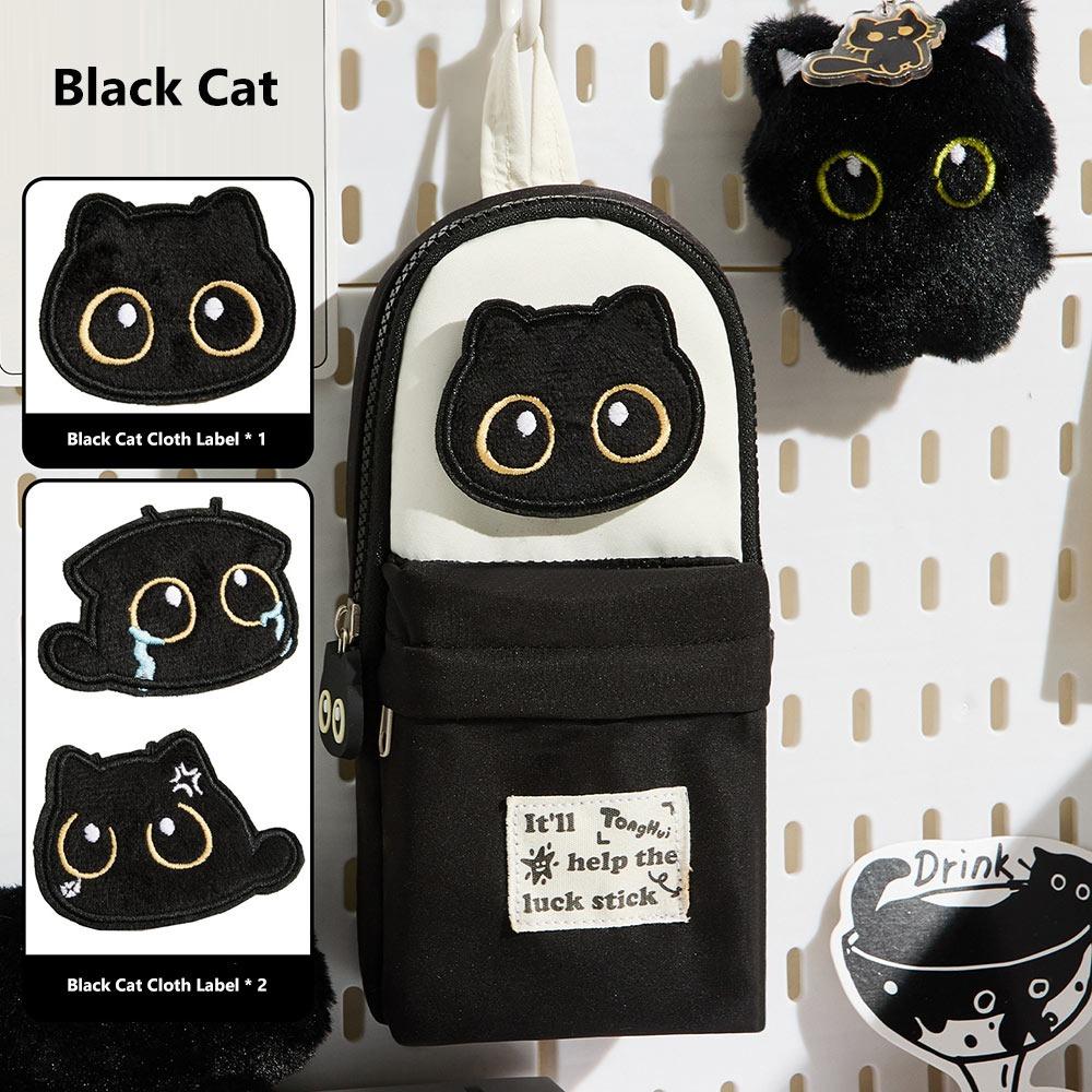 Multi Functional Black Cat Pencil Case Embroidery Pattern Backpack Shape Stationery Bag Stationery Organizer Students