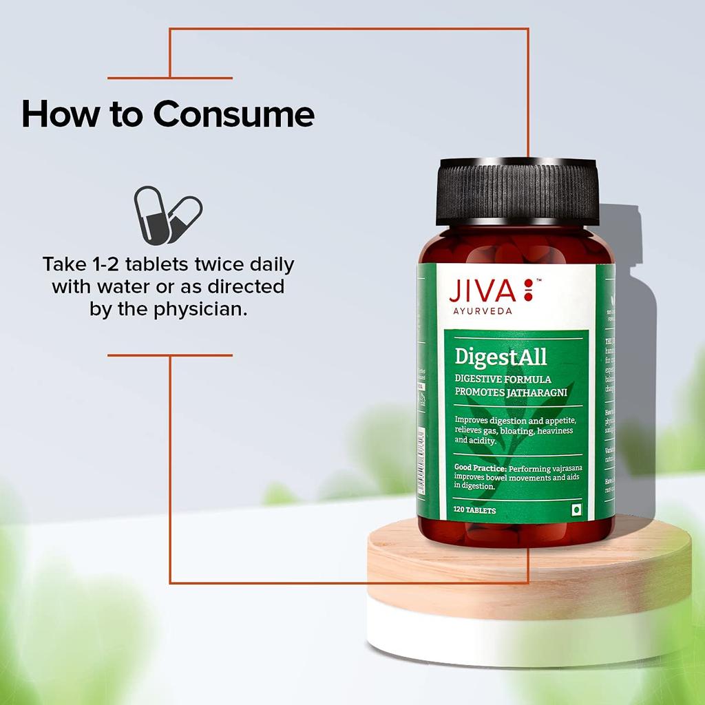 Jiva Digestall Tabletten 500mg Ayurvedische Verdauungsformel 120 Tabletten Packung mit 4 für Verdauungsstörungen & Blähungen