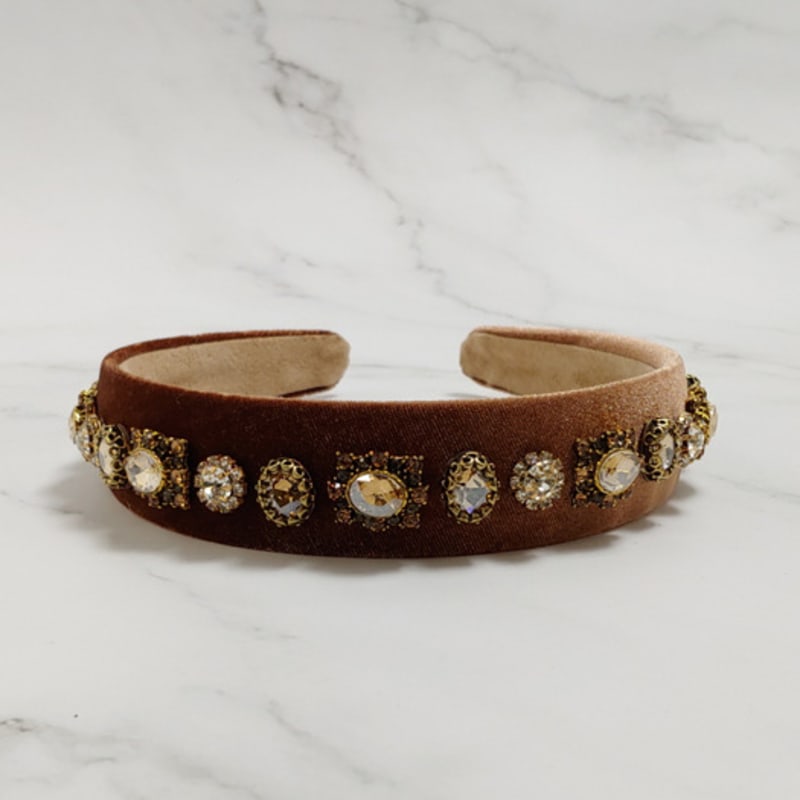 LALA Jeweled Velvet Hairband - Brown