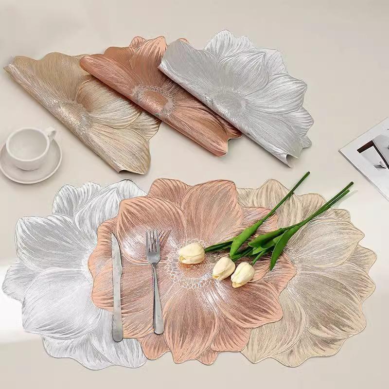 High-Value Placemats Light Luxury Lotus Non-Slip Placemats Bowl Mats Coasters PVC Heat Insulation Mat Thickened Hotel Household Washable Mat