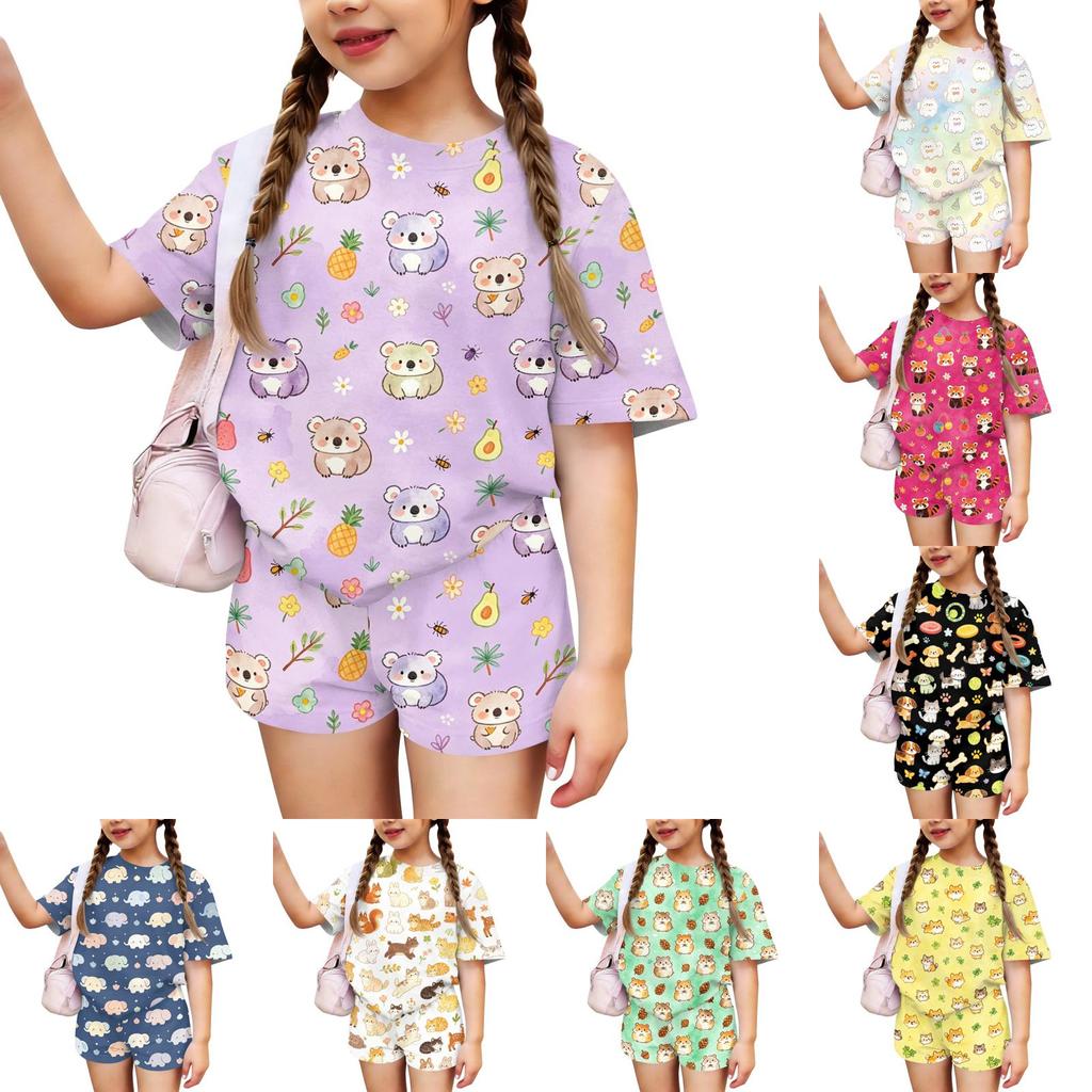 Kids Casual Short Sleeve Top and Shorts Set Animal Print Lightweight Soft Fabric Comfortable Fit Summer Outfit for Boys Girls