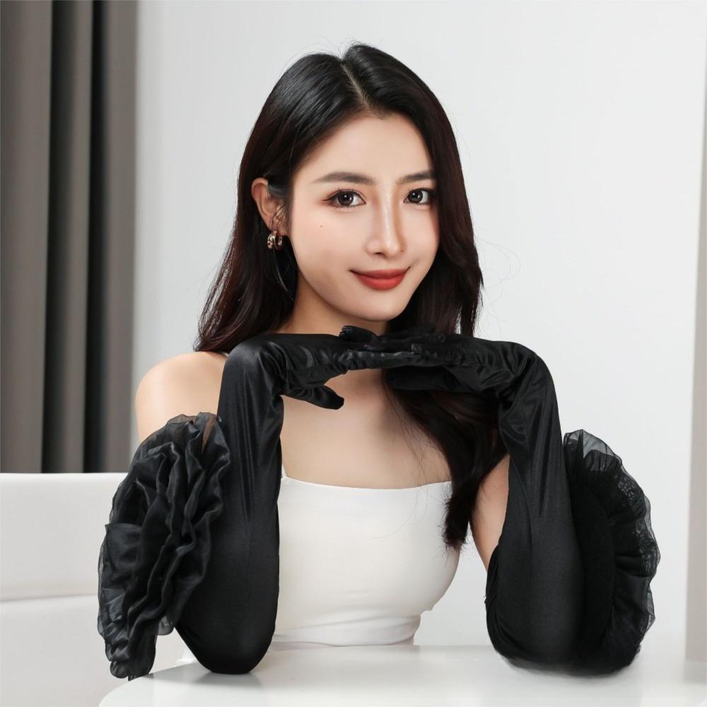 Black Long Gloves Breathable Mittens Fashion Etiquette Gloves Evening Party