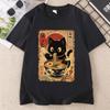 Raunisex Cat T Shirt Black Cat Noodles Tee Japanese Food Tshirt Unisex Unisex Round Neck Print Fashion TShirt Streetwear Clothes