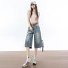 Fashion Summer Loose Straight Blue Denim Cropped Capri Pants Versatile Slimming Minimalist Daily Essential