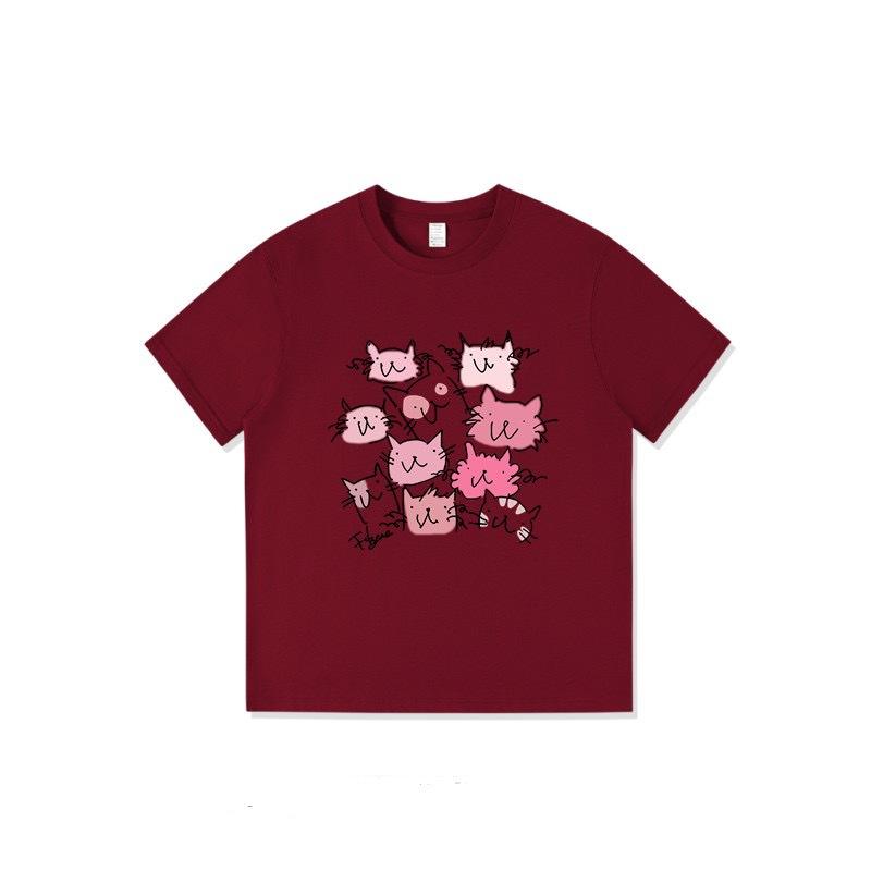 Guochao American pure cotton short-sleeved t-shirt women's new design sense niche loose large size fat mm cartoon top