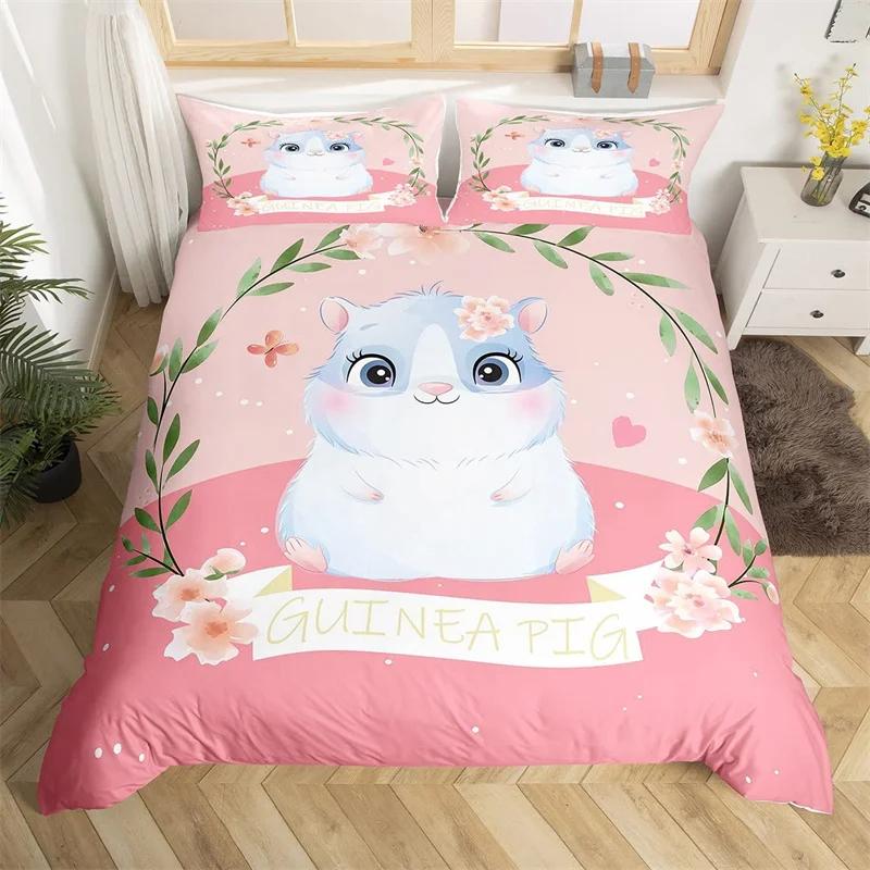 Kawaii Unicorn Duvet Cover Set Cartoon Animal Bedding Set Microfiber Botanical Leaves Comforter Cover King For Kids Boys Girls