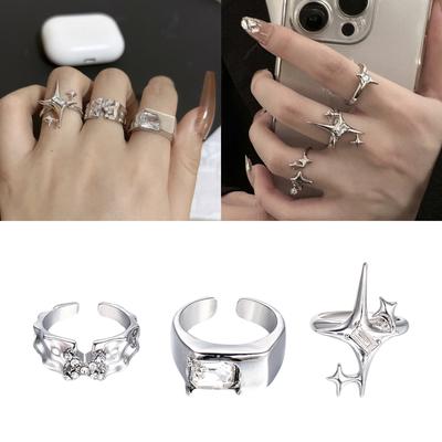 Fashionable Love Zircon Star Texture Couple Rings Decoration Portable for Fashion Couples Daily Use Casual Wear
