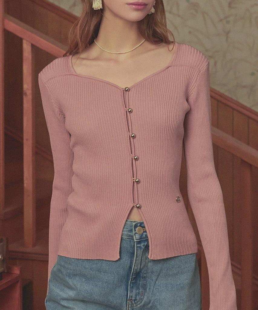 MICANE Bouquet Heart Neck Knit Pink