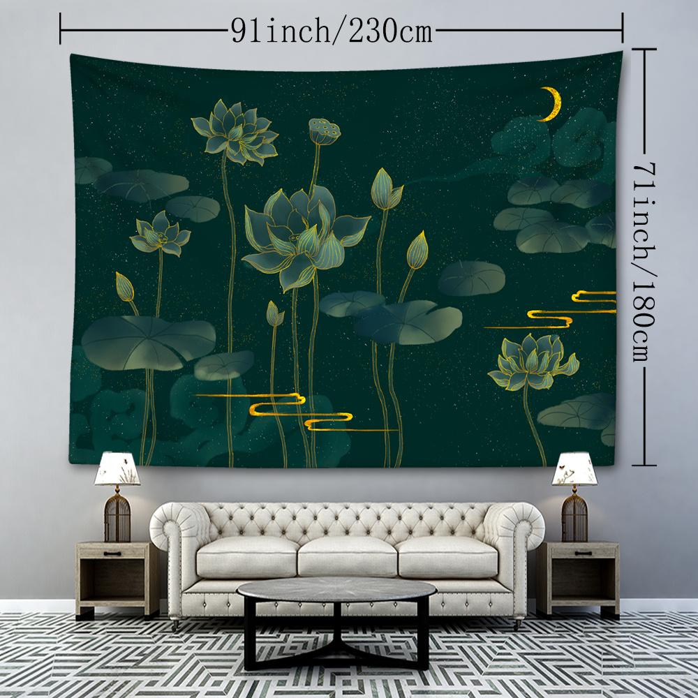 1pc Green for Lotus Tapestry Wall Hanging, Room Decoration, Bedroom Decor, Living Room Background, Natural Style Backdrop, Hanging Cloth Tapestry