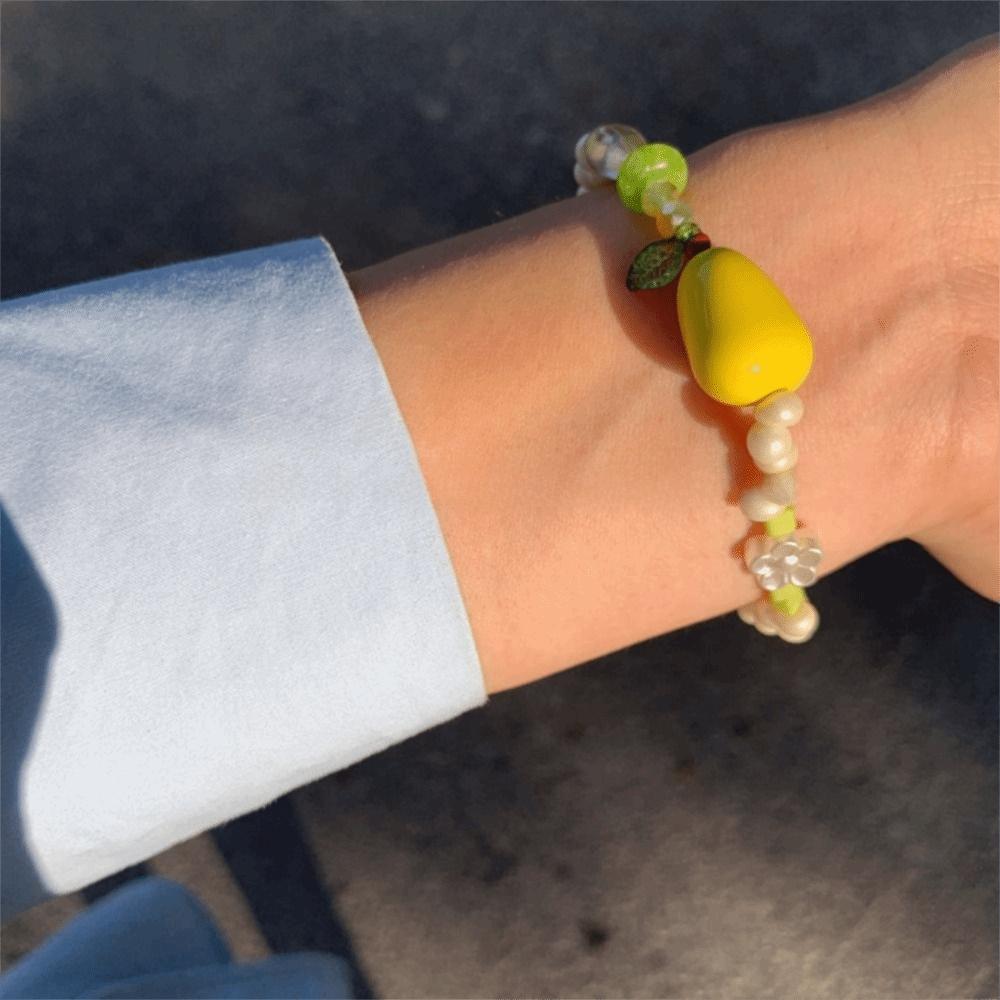 2pcs/set Exquisite Fruit Stacked Bracelet Sweet Bohemia Hand Chain Pear Bead Bracelet  Girls