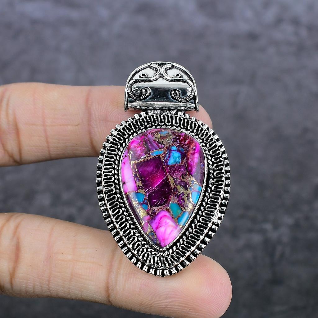 Natūralus rožinis dygliuotasis austrė 925 svarų sterlingų sidabro papuošalo pakabukas 2,17" Q3B63