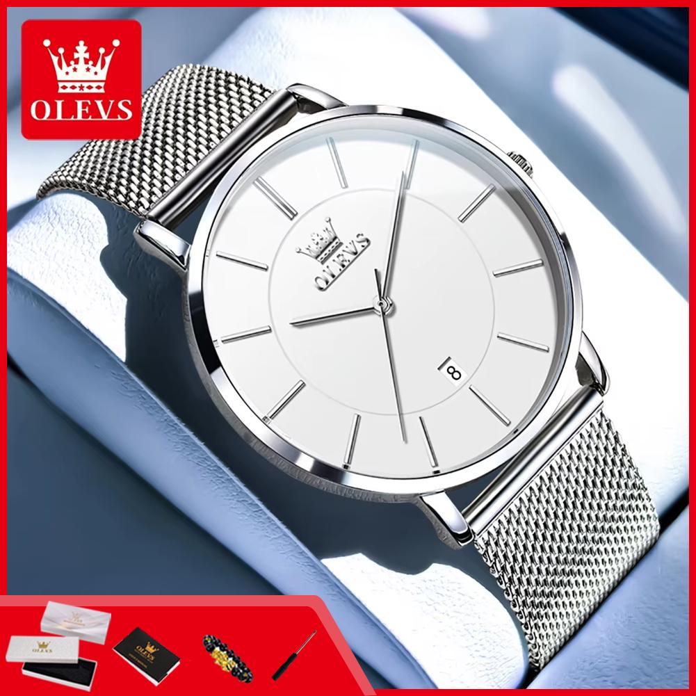 OLEVS 5869 Simplicity Man Watch Ultra Thin 6.5mm Steel Strap Waterproof Auto Date Men's Wristwatch Fashion Elegant Watch for Men