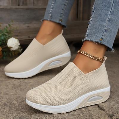 Herbst und Winter neue Übergröße lässige Einzelschuhe Fliegenstrick atmungsaktiv dicksohlige Damenschuhe