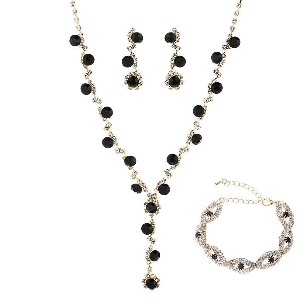 Multi-Color Jewelry Set New Shiny Full Diamond Women'S Wedding Jewelry Necklace Earrings Bracelet Three-Piece Set