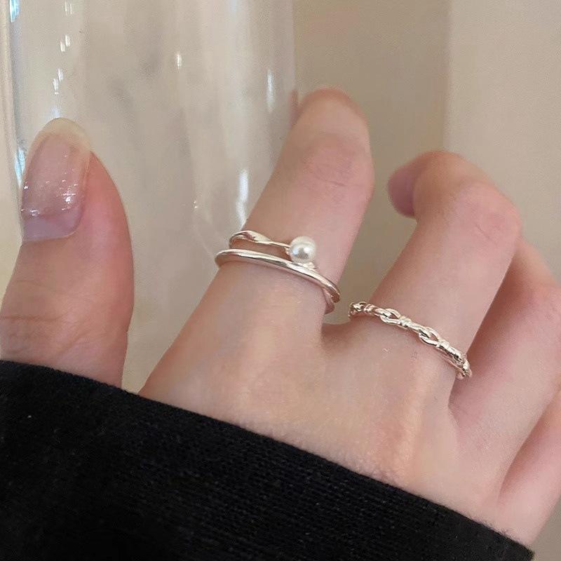 Korean Version Bow Pearl Strap Ring, Women's Cold Wind Open Index Finger Ring Design Personalized Ring