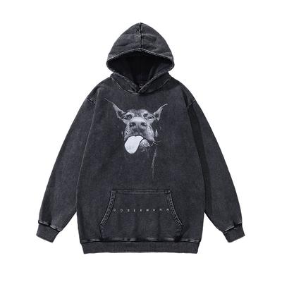 Europäische und Amerikanische High Street Dunkle Dobermann Drucke Schweres Altes Hoodie Sweatshirts Hip-Hop Gemachtes Altes Hoodie Herren