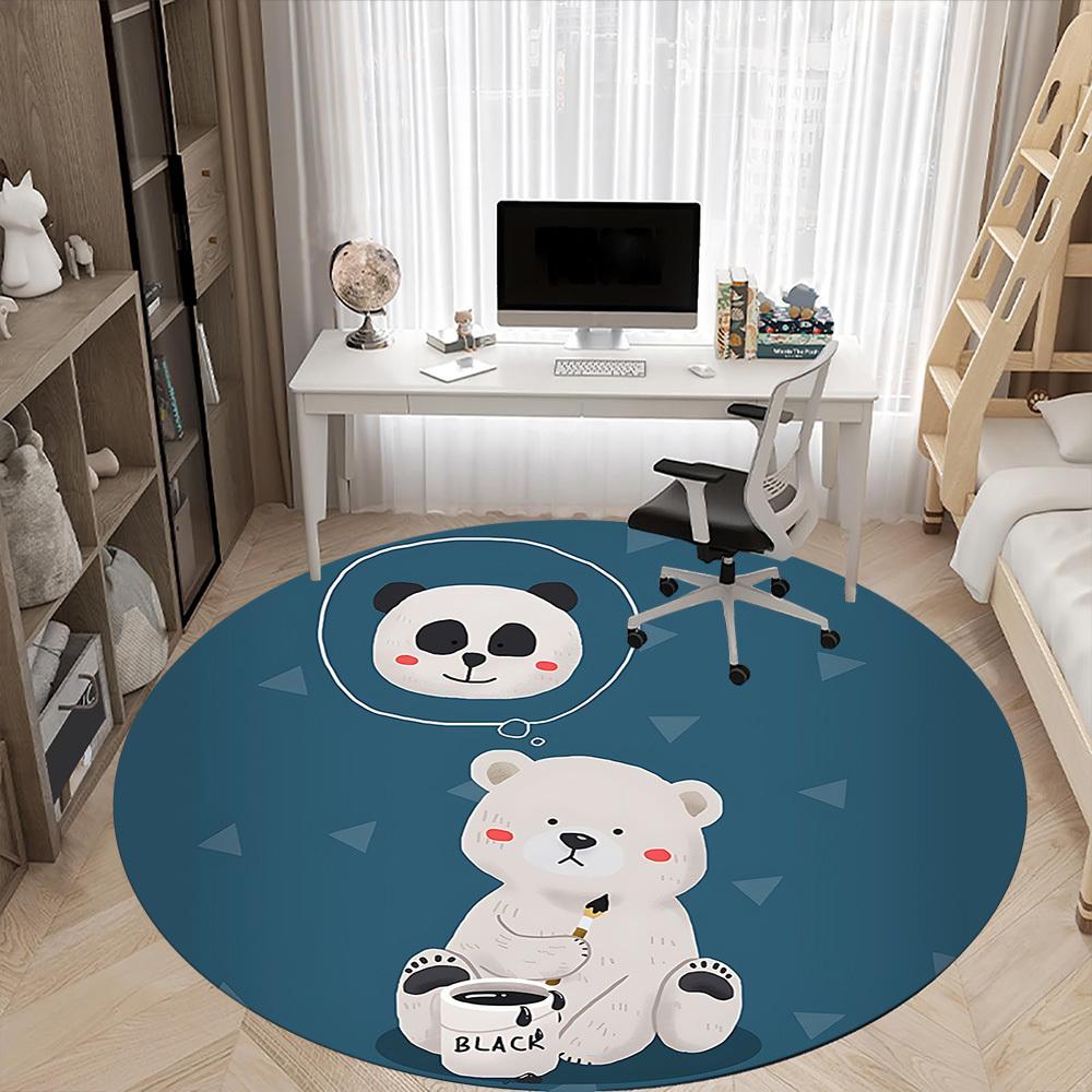 1pc Panda Bear Office Round Area Rug, Indoor Mat Suitable For Office, Under Office Chairs Bedroom Living Room Home Decor, Room Deco