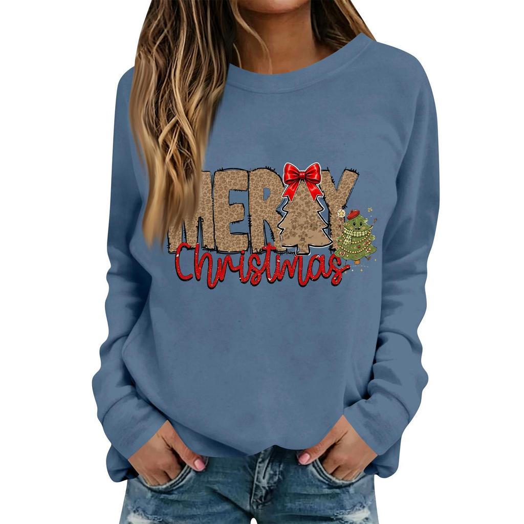 Women's Casual Christmas Print Long Sleeve Round Neck Top