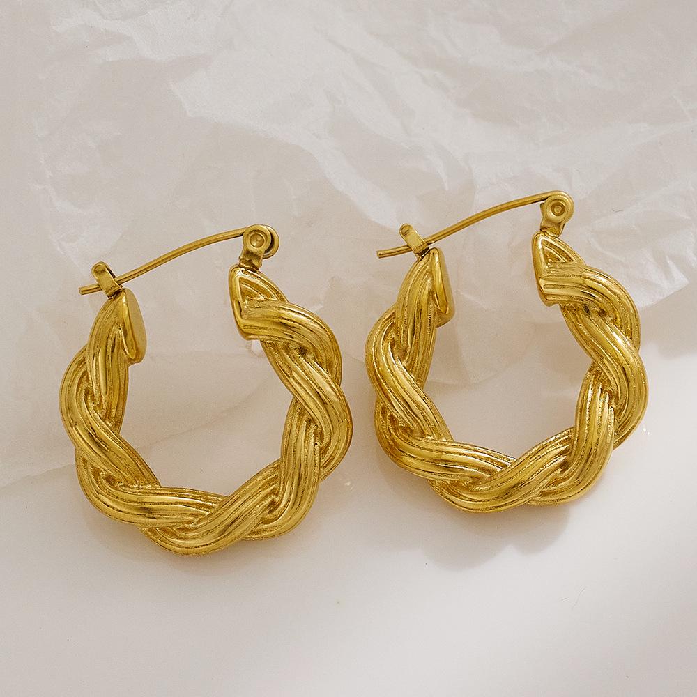 European Retro Simple Titanium Steel Twisted Braid Ear Cuff and Stud Earring for Women
