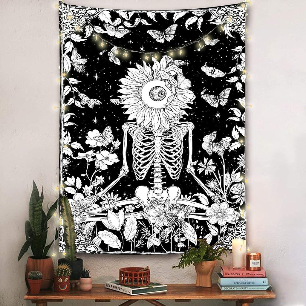 Garden tapestry moon phase tapestry flowers vines black background cloth home decoration wall carpet hanging cloth