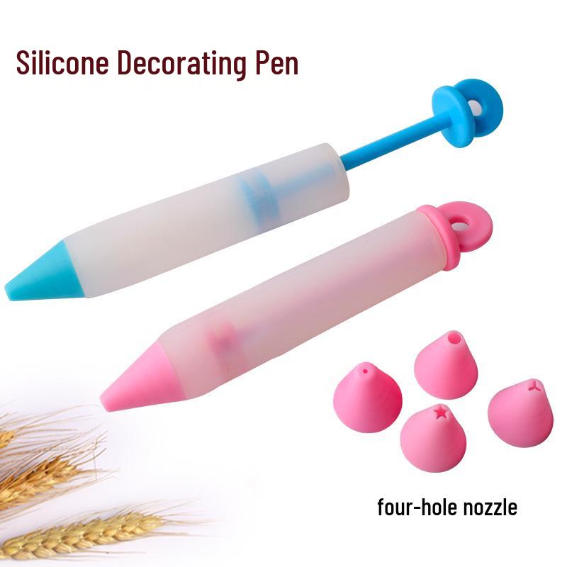 

Silicone Icing Pen Set with Chocolate and Cream Nozzles for Cake and Cookie Decoration Pink