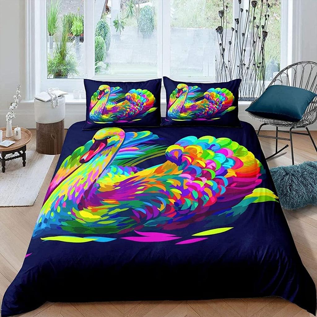 Swan Duvet Cover Black And White Swan Duvet Cover Queen Bird Comforter Cover Microfiber Romantic Flower Wild Animals Quilt Cover