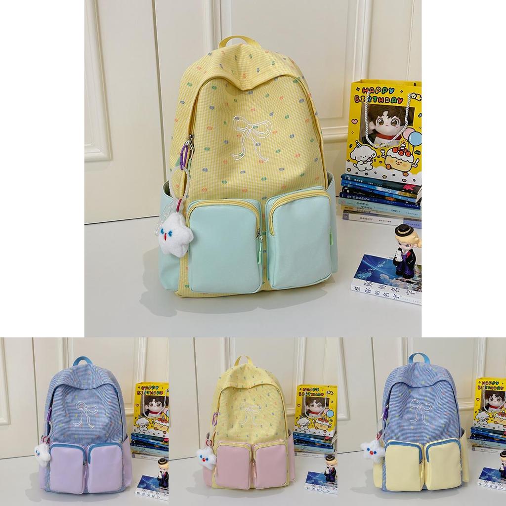 Fashion Color Blocked Bow Embroidery Colorful Polka Dot Pattern Student Backpack For Travel And School