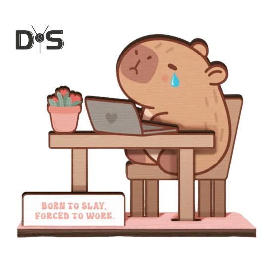 

Деревянное украшение в виде животного Капибара Медведь Настольный компаньон Плачущий Животный Мотивационный Знак для Декора Офисного Стола Снятие Стресса B