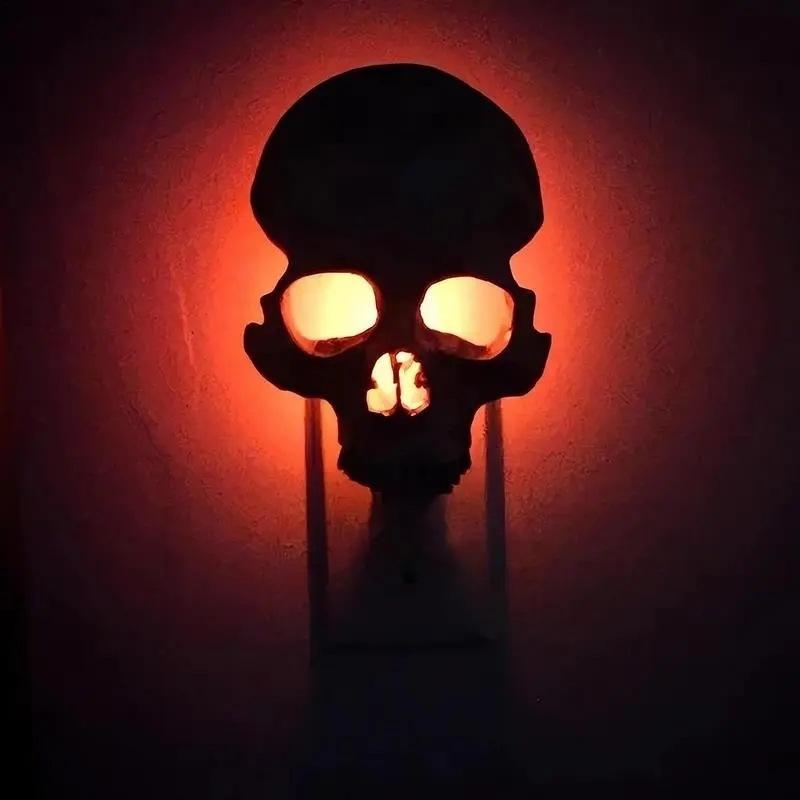 Halloween Skull Night Light Plug In Wall Lamp Spooky Atmosphere Adjustable LED Skull Night Lamp For Bedroom Living Room Decor