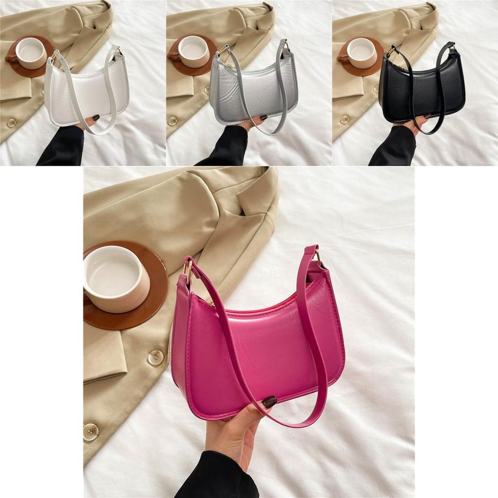Fashionable Korean Style Single Shoulder Bag For Women Autumn New Chic Moon Bag In Classic Black White Silver And Fuchsia