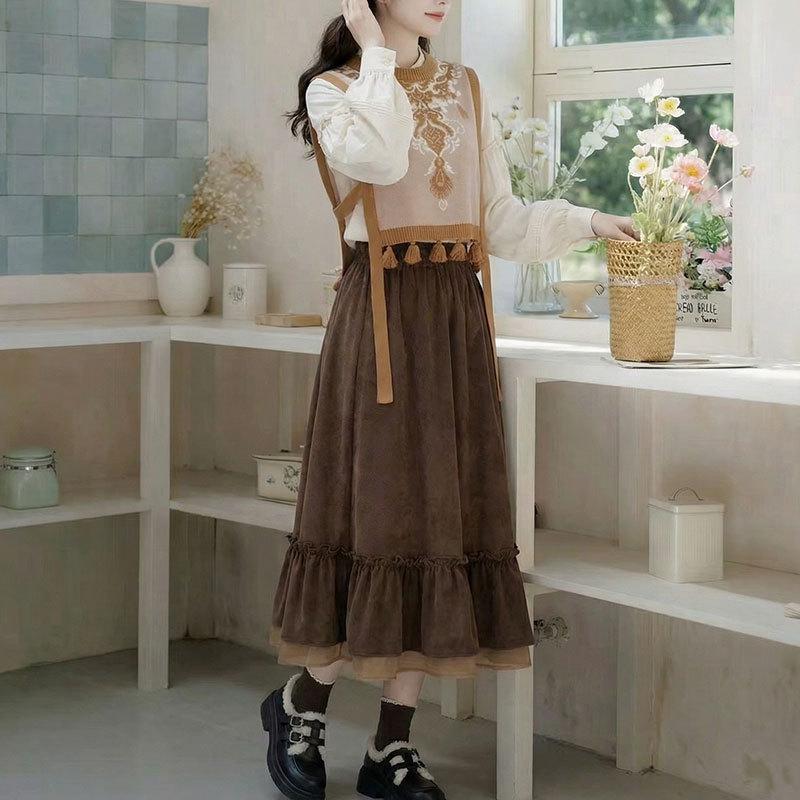 2025 Autumn/Winter Retro Chinese Style Skirt and Vest Set XXL