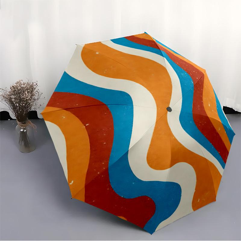 1pc Abstract Waves Automatic Open/close Folding Compact Umbrella, 8 Rib Sturdy Canopy, Lightweight Portable, Everyday Use, Gift,,102