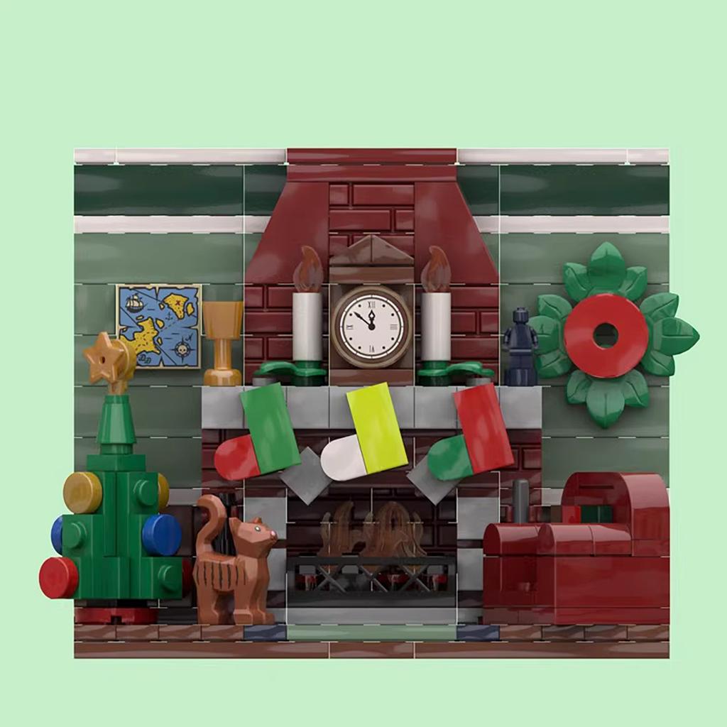 Non-Toxic Moc Christmas Eve Warm Fireplace Small Particle Assembly Building Blocks Puzzle Toy