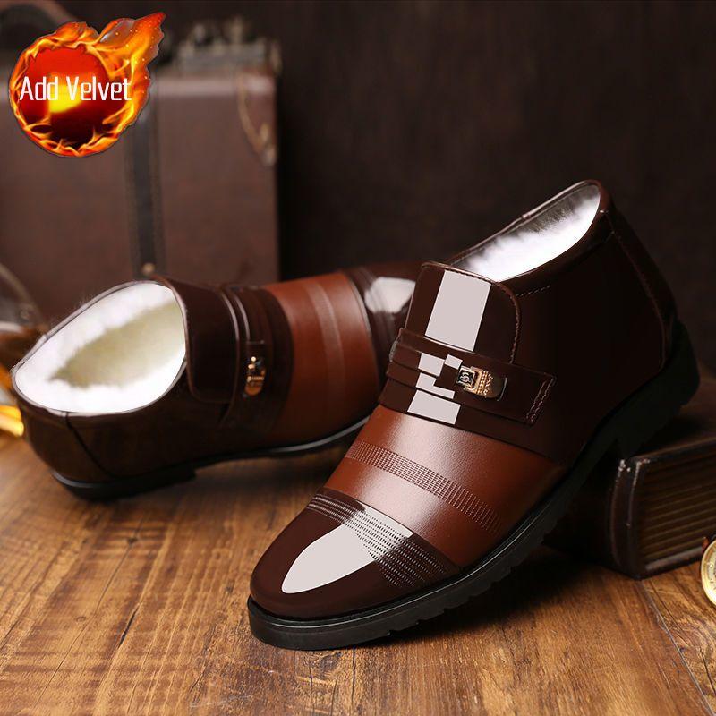 Men s Anti Slip Snow Boots Winter Fleece Lined Cotton Padded High Top Leather Shoes Warm Thick All Match Business Casual Slip On 44