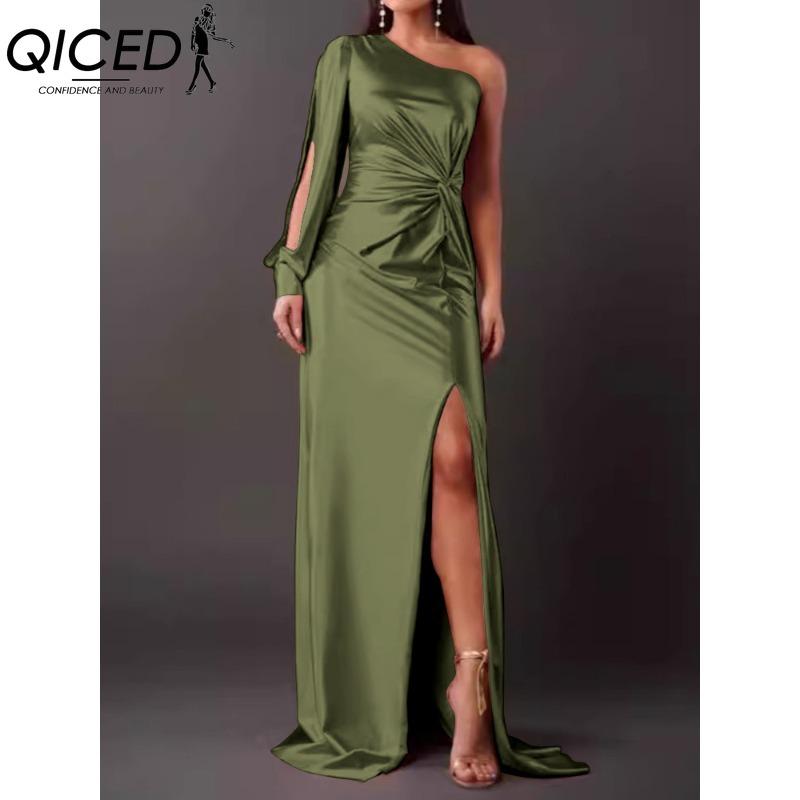 QICED Women's Fashion Summer Spring Solid Color Print Casual Dresses