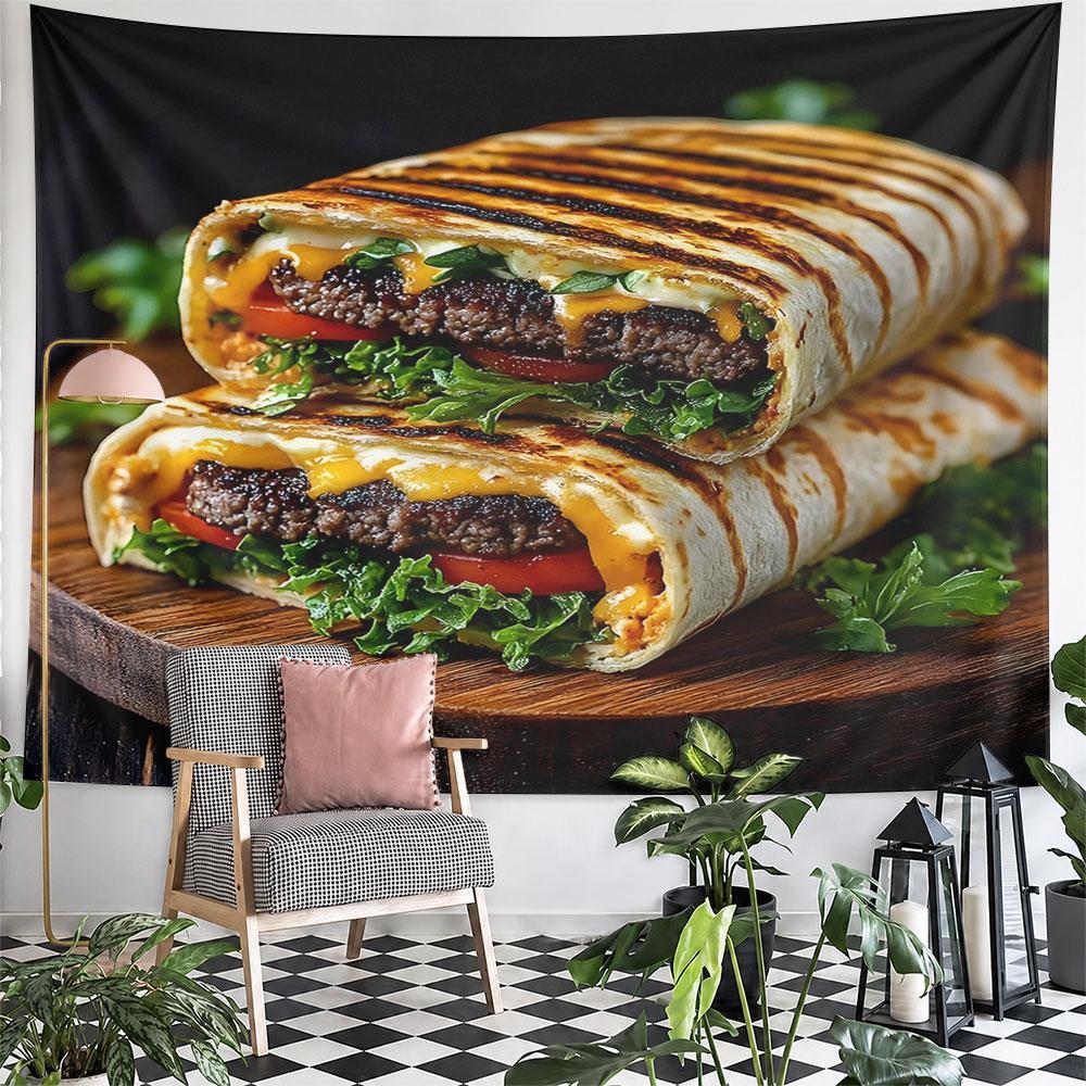 Grilled Wrap with Beef and Veggies Pattern Wall Hanging Tapestry Decorative Tapestry Home Decor for Bedroom and Living Room